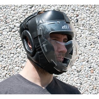 Krav Maga Kopfschutz / Schutzhelm  aus Leder mit durchsichtigem Visier / Gesichtsschutz S