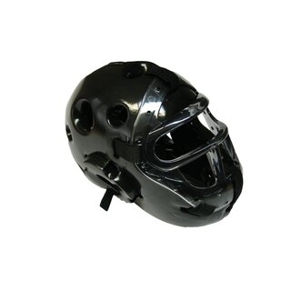 Protective headgear made of PU with transparent protective grille in black